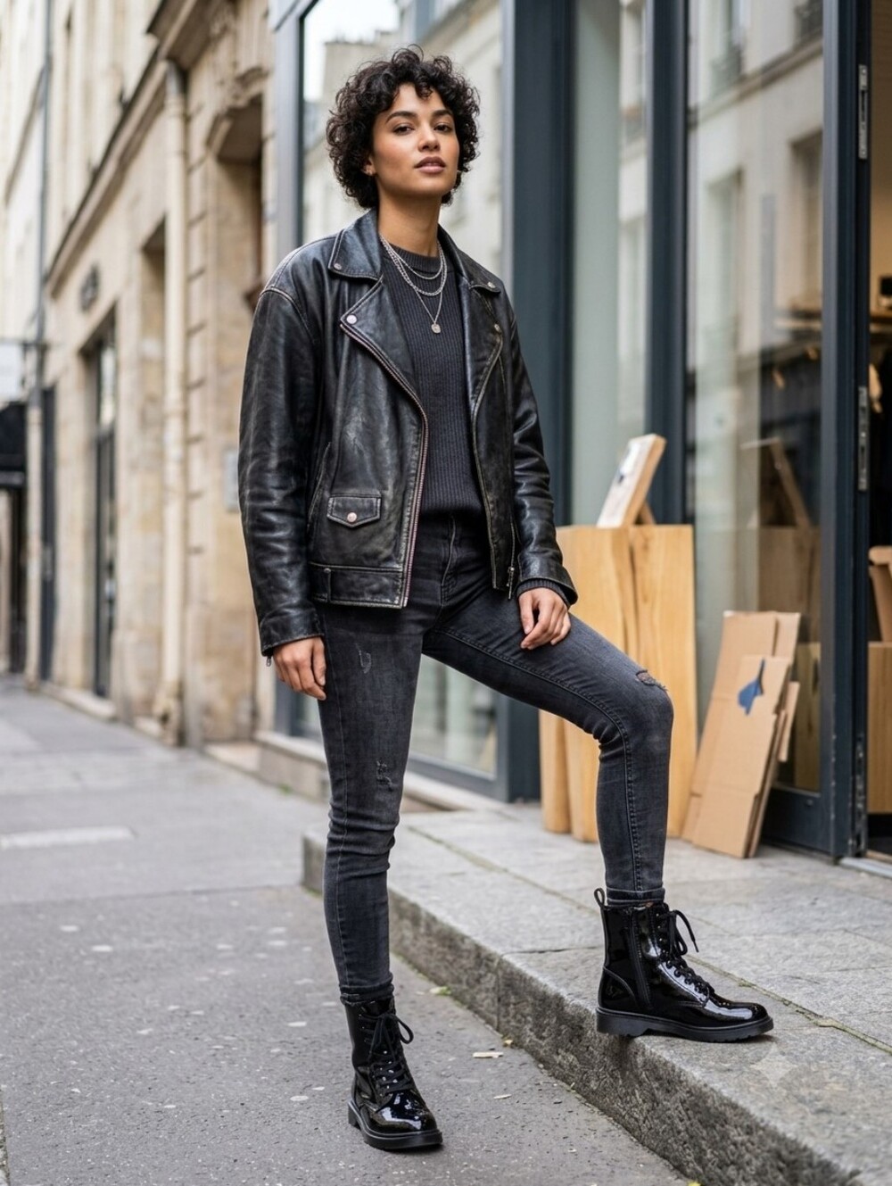 ON 34TH Terissa Black Patent Leather Combat Boots Side Zip Size 8M NWOB